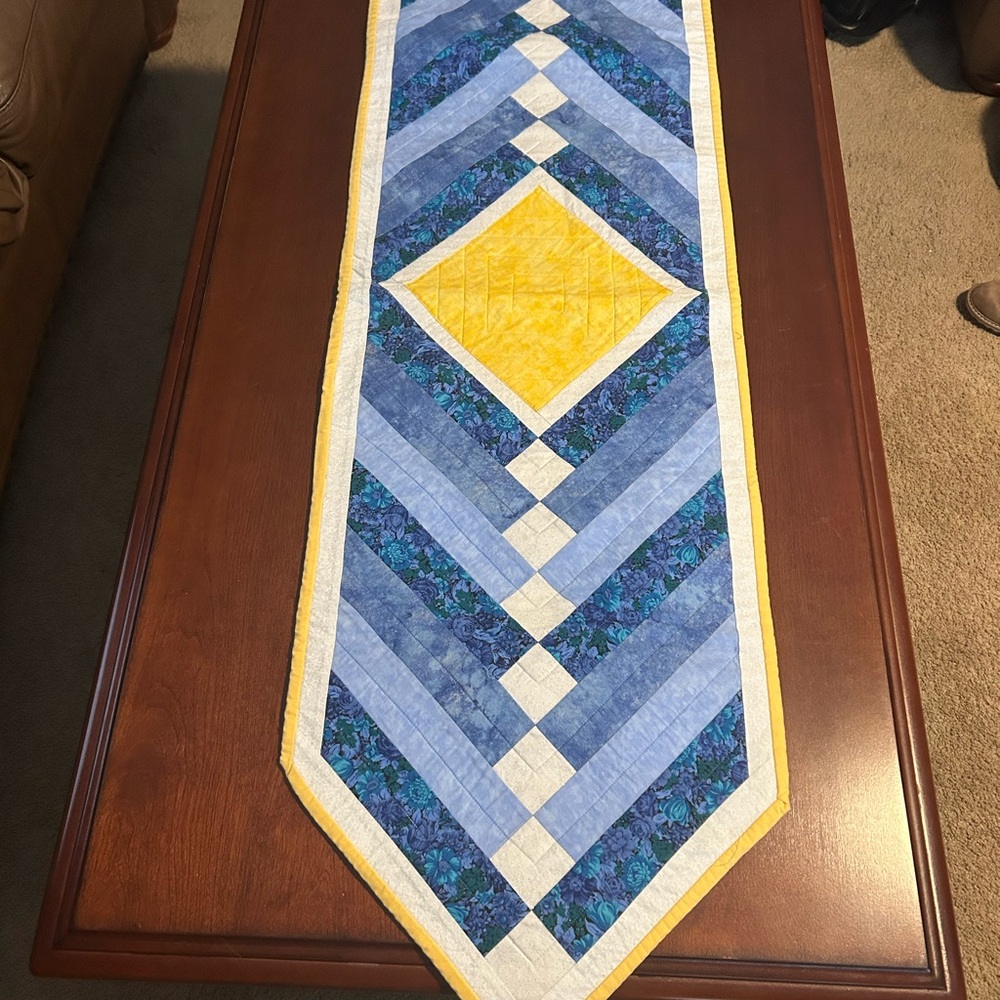 Blue and Yellow Quilted Table Runner